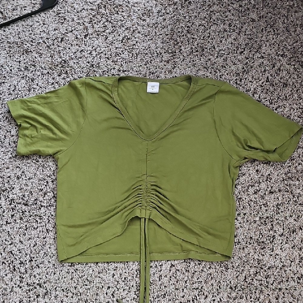 Stylish Olive V-Neck Ruched Crop Top